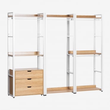 Armário Modular Aberto De 3 Peças Com Gavetas Em Aço E Madeira Ariaster Natural - Sklum