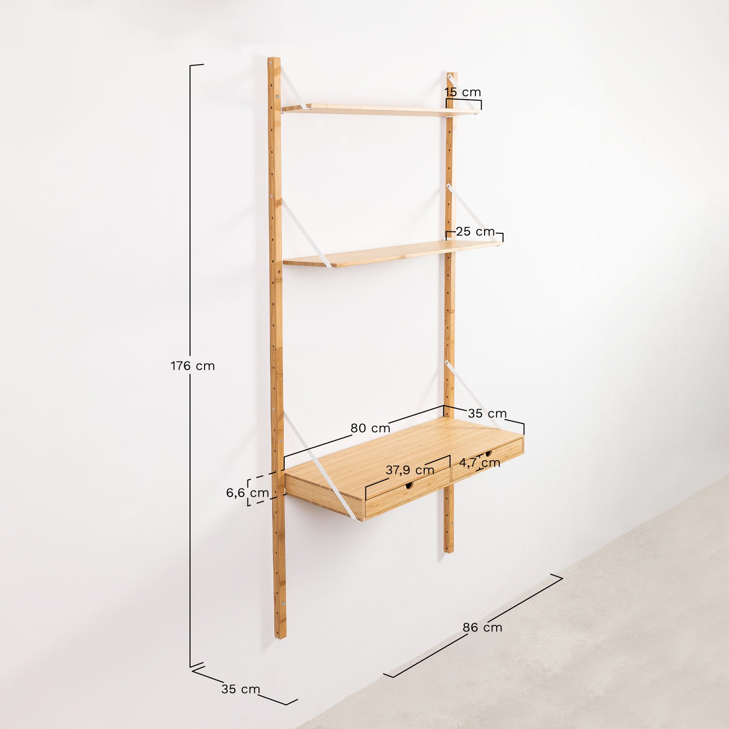 Estante de Parede Modular de Bambu Kolex, Dimensões