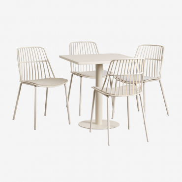 Conjunto De Mesa Quadrada Mizzi 70x70 Cm E 4 Cadeiras De Jardim Maeba Tapioca Bege - Sklum