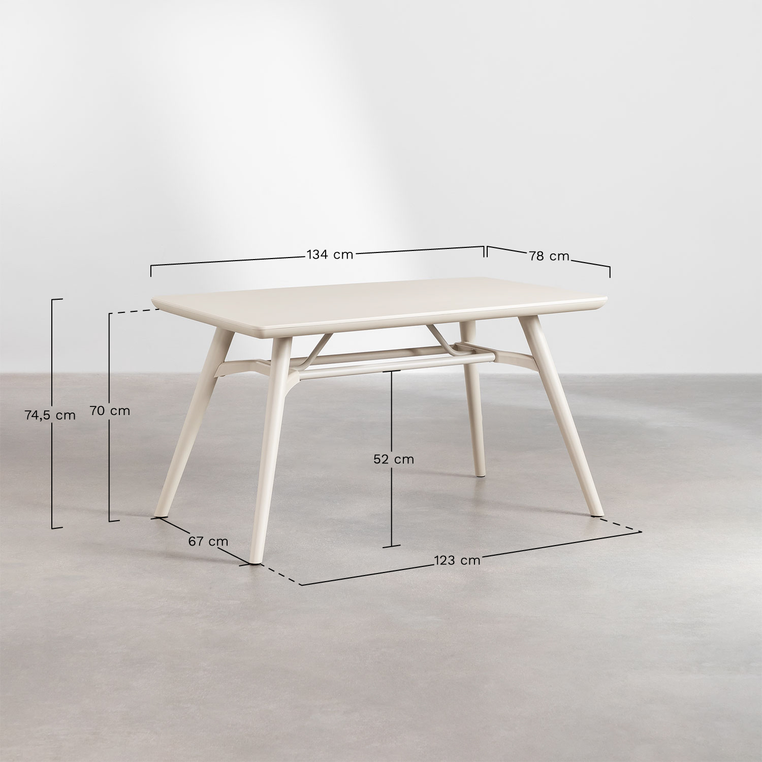 Conjunto de mesa retangular Scand (134x78 cm) e 4 cadeiras de jardim Maeba      , Dimensões