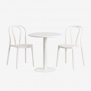 Conjunto De Mesa Redonda (ø70 Cm) E 2 Cadeiras De Jardim Mizzi Gardénia Branco - Sklum