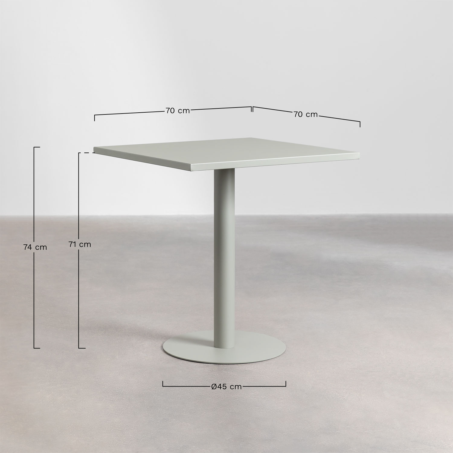 Conjunto de Mesa Quadrada 70x70 cm e 4 Cadeiras de Jardim Mizzi, Dimensões