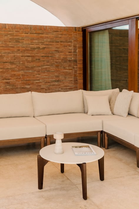 Mesa de centro redonda para jardim em cimento e madeira de acácia Xajul