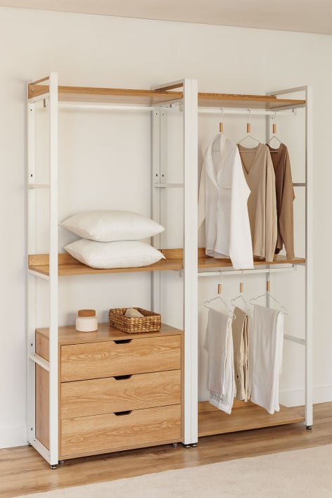 Armário modular aberto de 2 peças com gavetas em aço e MDF Ariaster