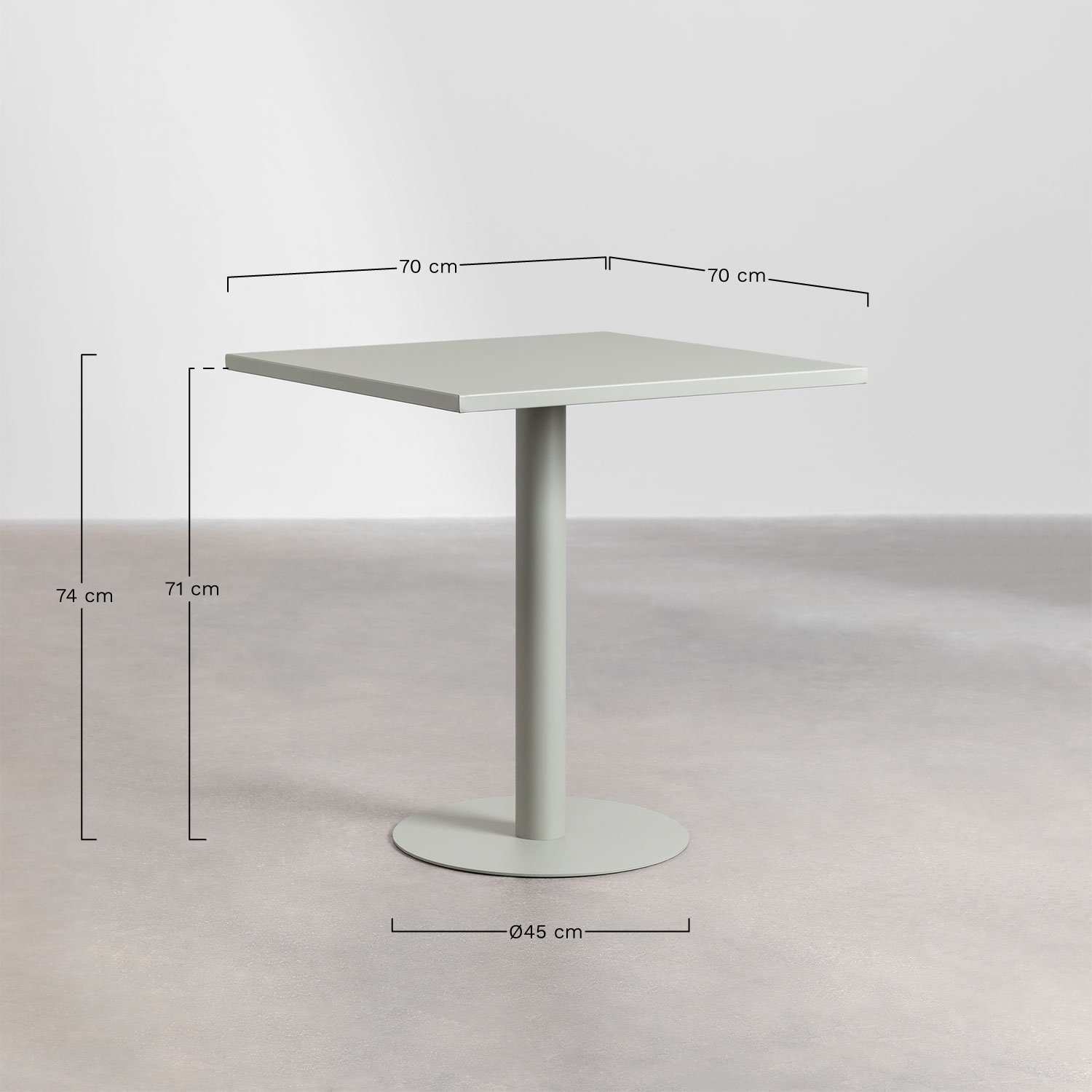 Conjunto de Mesa Quadrada 70x70 cm e 2 Cadeiras de Jardim Mizzi, Dimensões