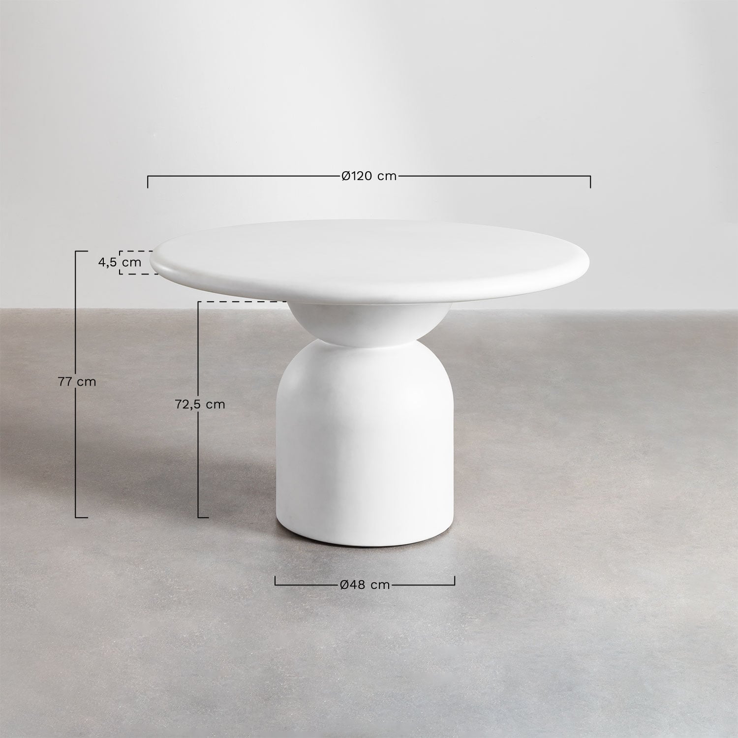 Mesa de Jantar Redonda de Cimento Verenis (Ø120 cm)  , Dimens&otilde;es