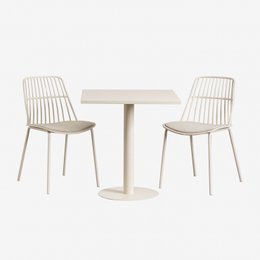 Conjunto De Mesa Quadrada Mizzi 70x70 Cm E 2 Cadeiras De Jardim Maeba Tapioca Bege - Sklum