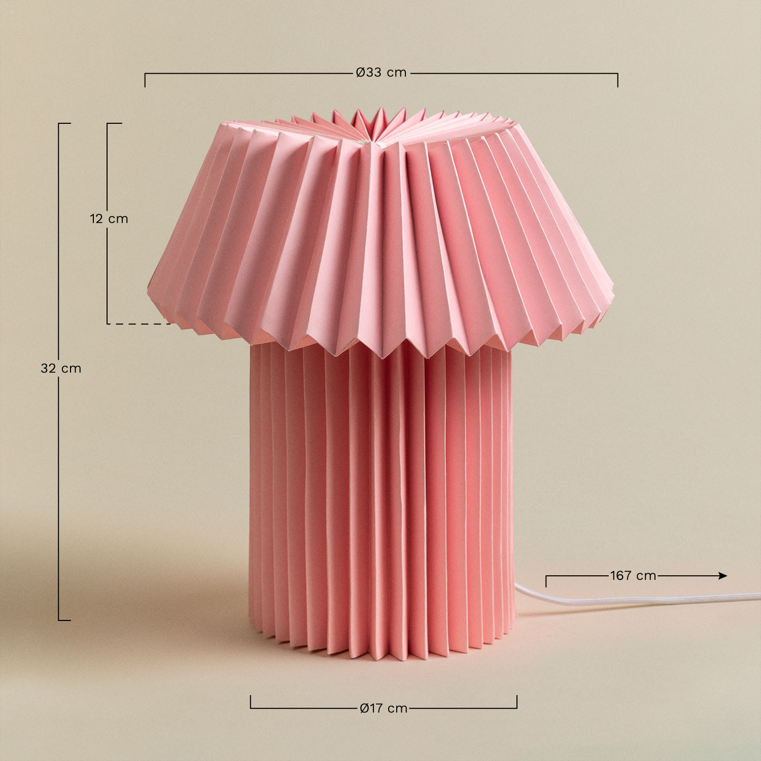 Lâmpada de mesa em papel Lesina Kids, Dimensões