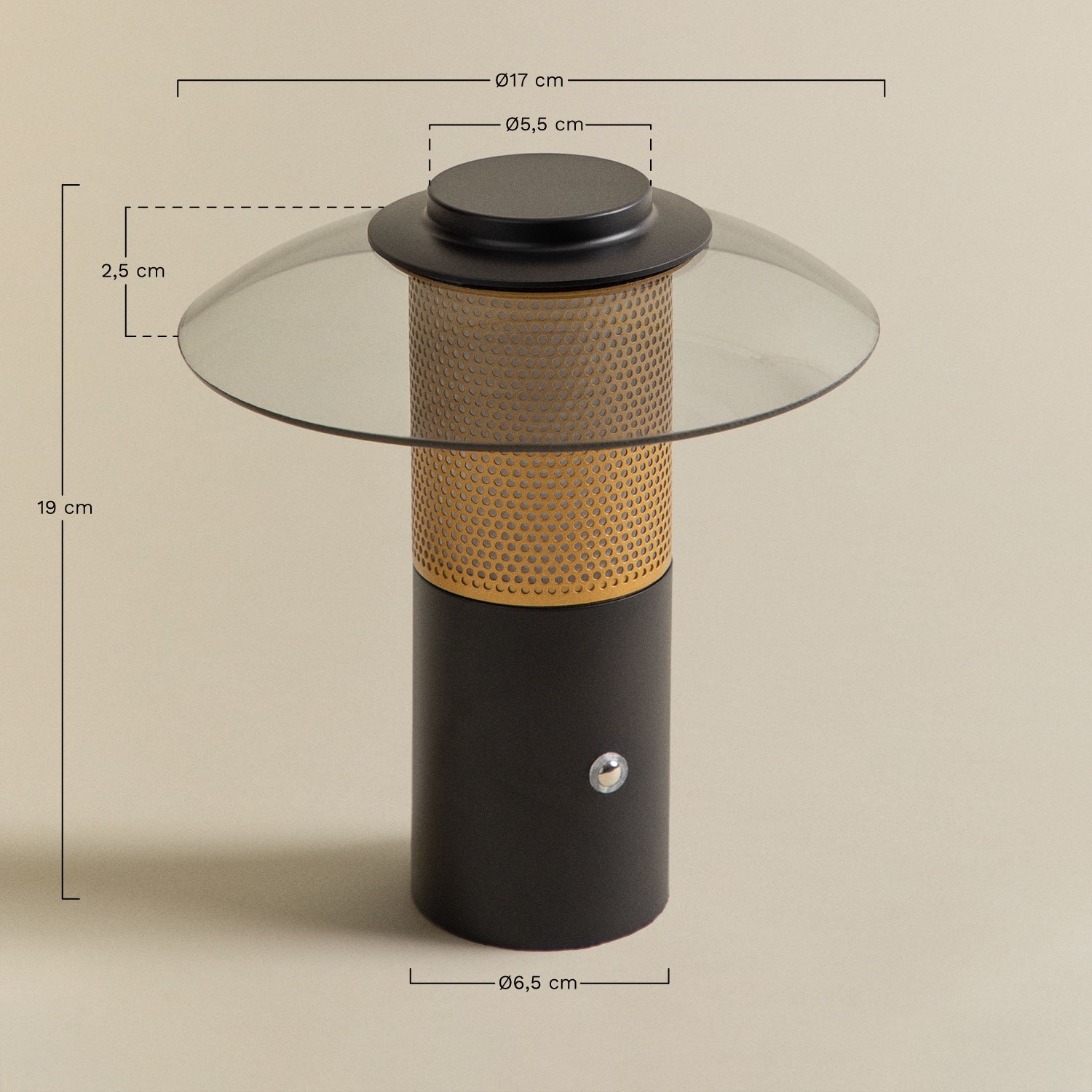 Lâmpada de mesa LED sem fios em cristal e aço Lispect, Dimensões