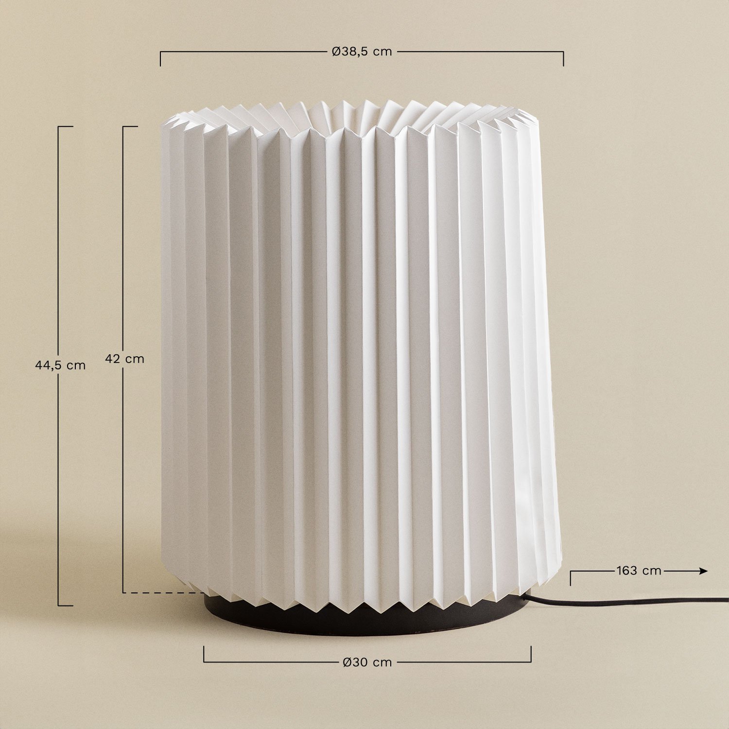 Candeeiro de mesa de papel Kiely, Dimensões