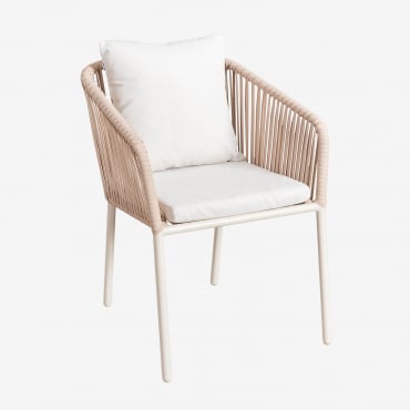 Pack De 4 Cadeiras De Jantar Com Braços Em Corda Trançada Arhiza Classic Nude Beige - Sklum