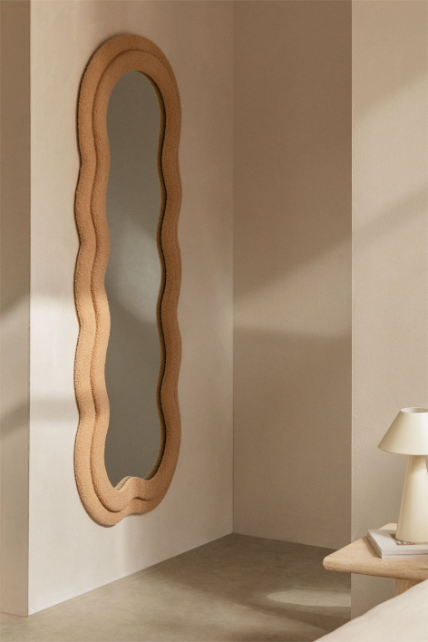 Espelho de parede irregular 60x160 cm estofado Evelyn - Chenille Laranja Pêssego