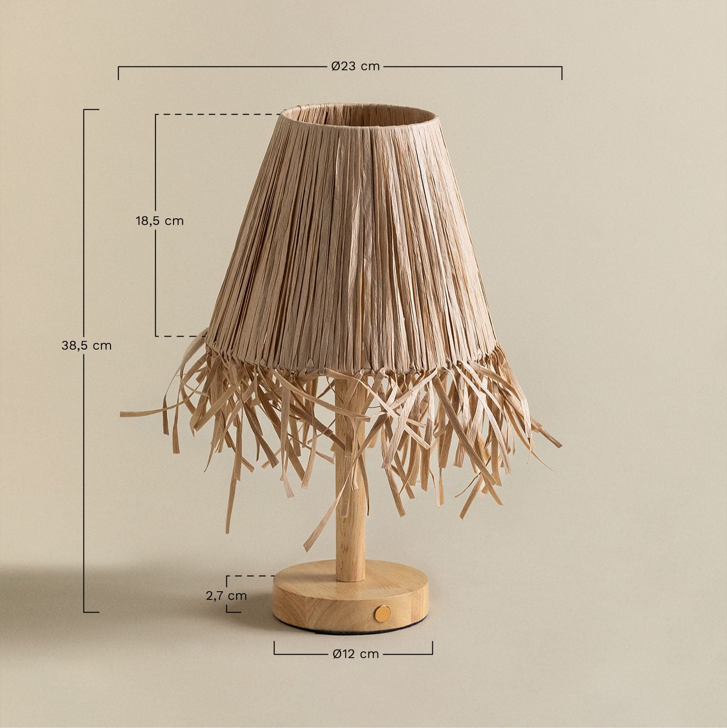 Candeeiro de mesa sem fios em madeira Nozaine, Dimens&otilde;es