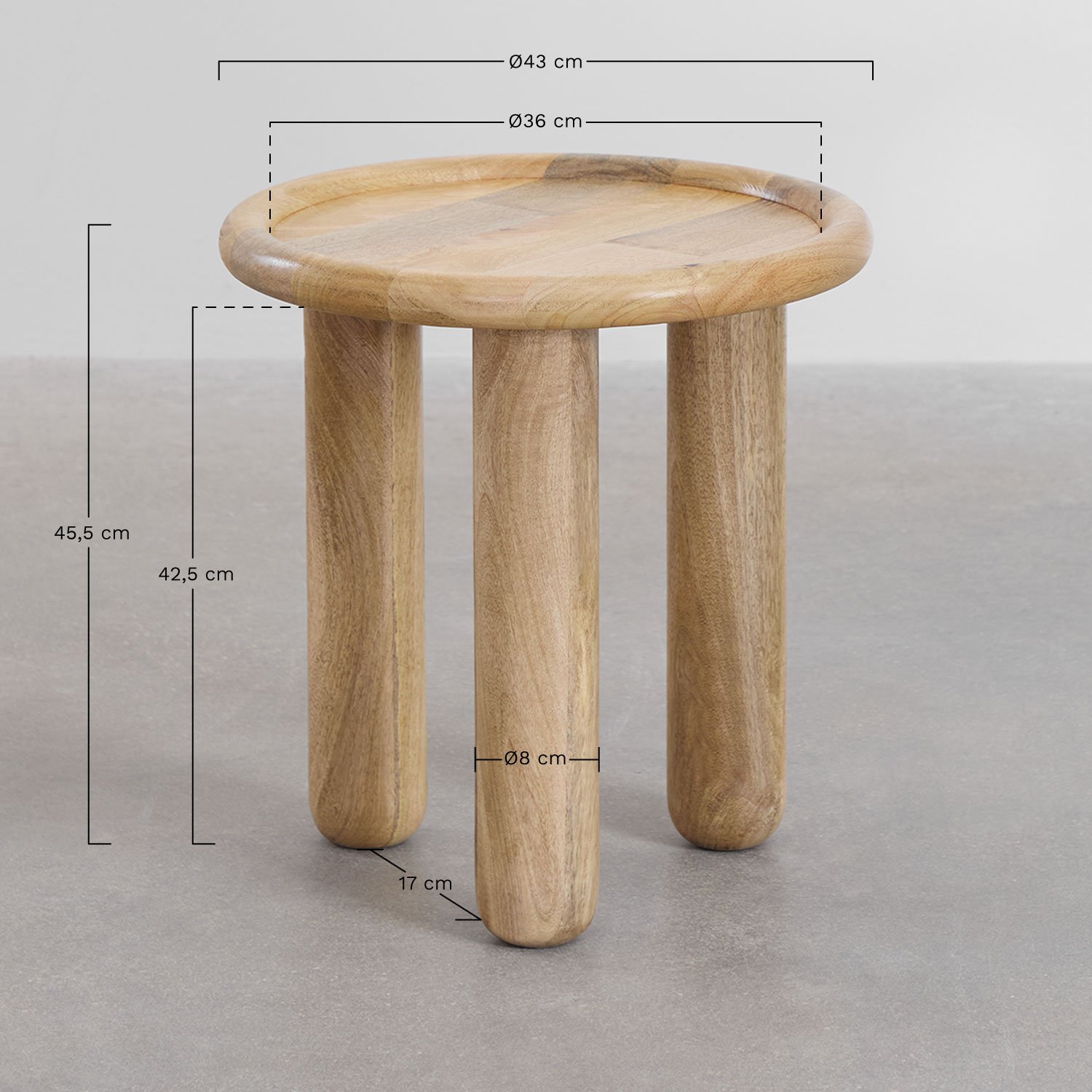 Mesa lateral redonda em madeira de mangueira Obiora , Dimensões