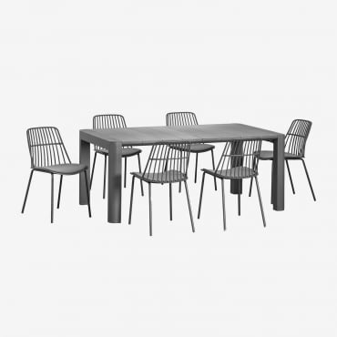 Conjunto De Mesa Retangular Arnadine (180x100 Cm) E 6 Cadeiras De Jantar Maeba Cinza Grafito - Sklum
