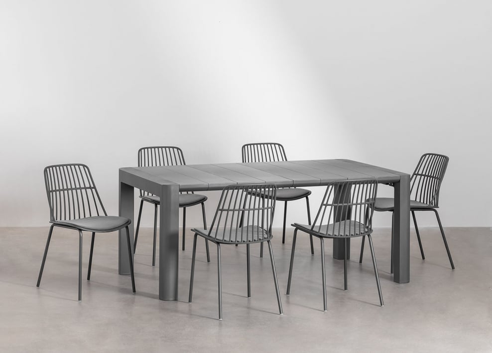 Conjunto de mesa retangular 180x100 cm Arnadine e 6 cadeiras de jantar Maeba