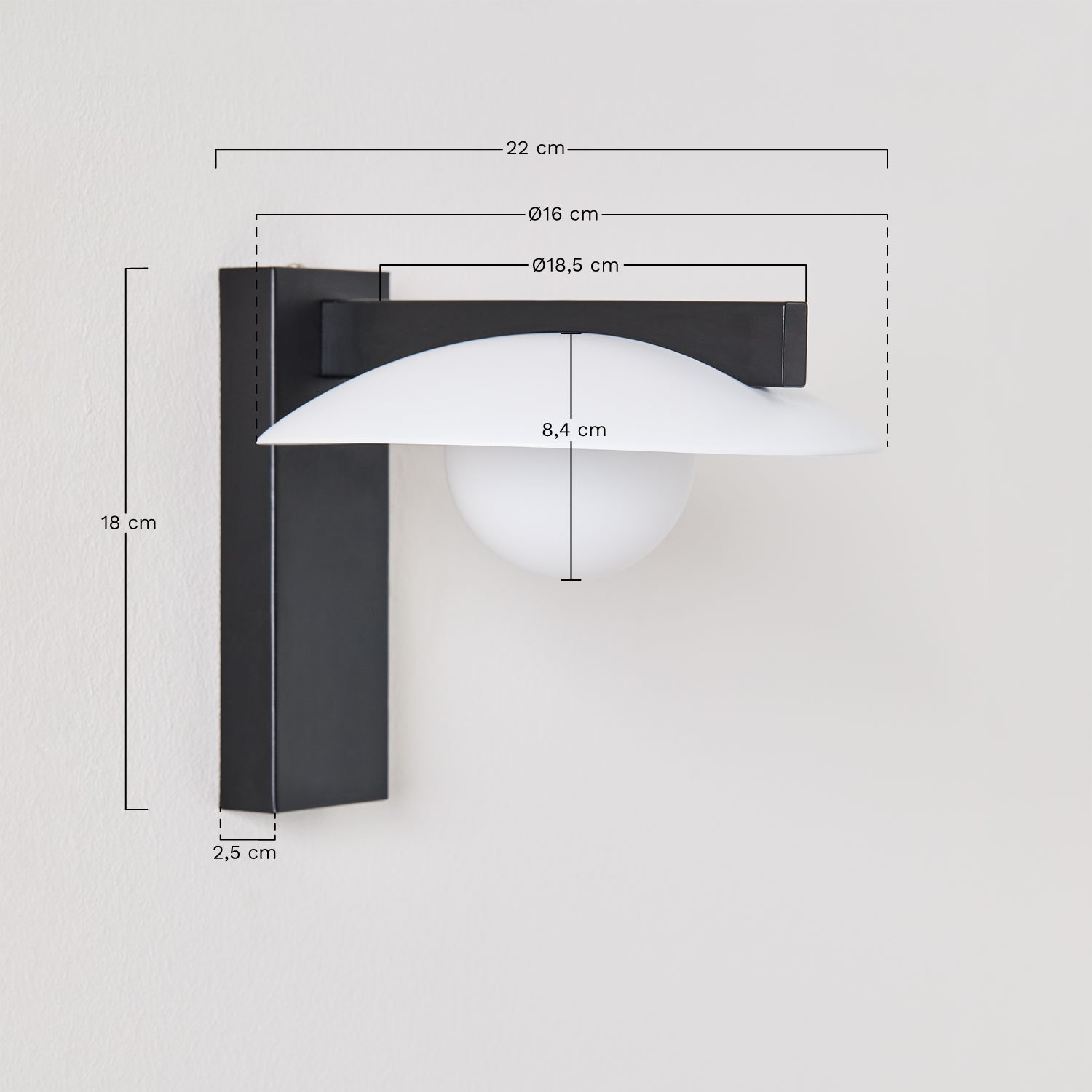 Kolbeiny Design Candeeiro de parede LED de ferro, Dimensões