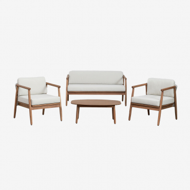 Conjunto De Jardim Com Sofá De 2 Lugares, 2 Poltronas E Mesa De Centro Em Madeira De Eucalipto Aderyn Madeira Natural - Sklum
