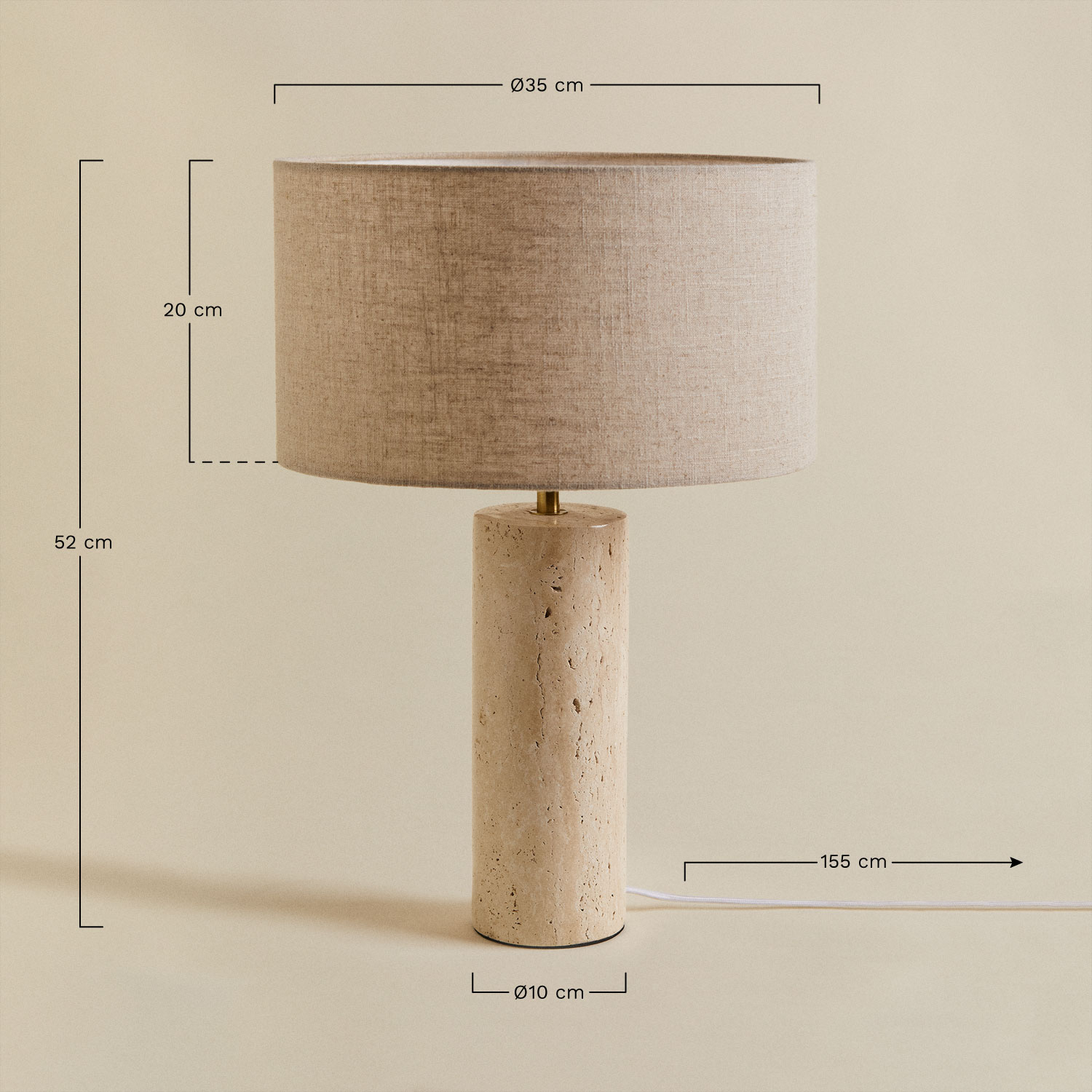 Candeeiro de mesa em travertino Bolgar         , Dimensões