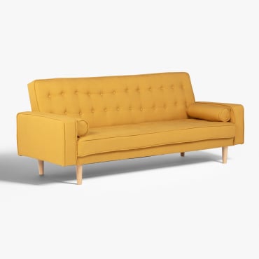 Sofá-cama De 3 Lugares Em Linho Brion Linho Amarelo Caril - Sklum