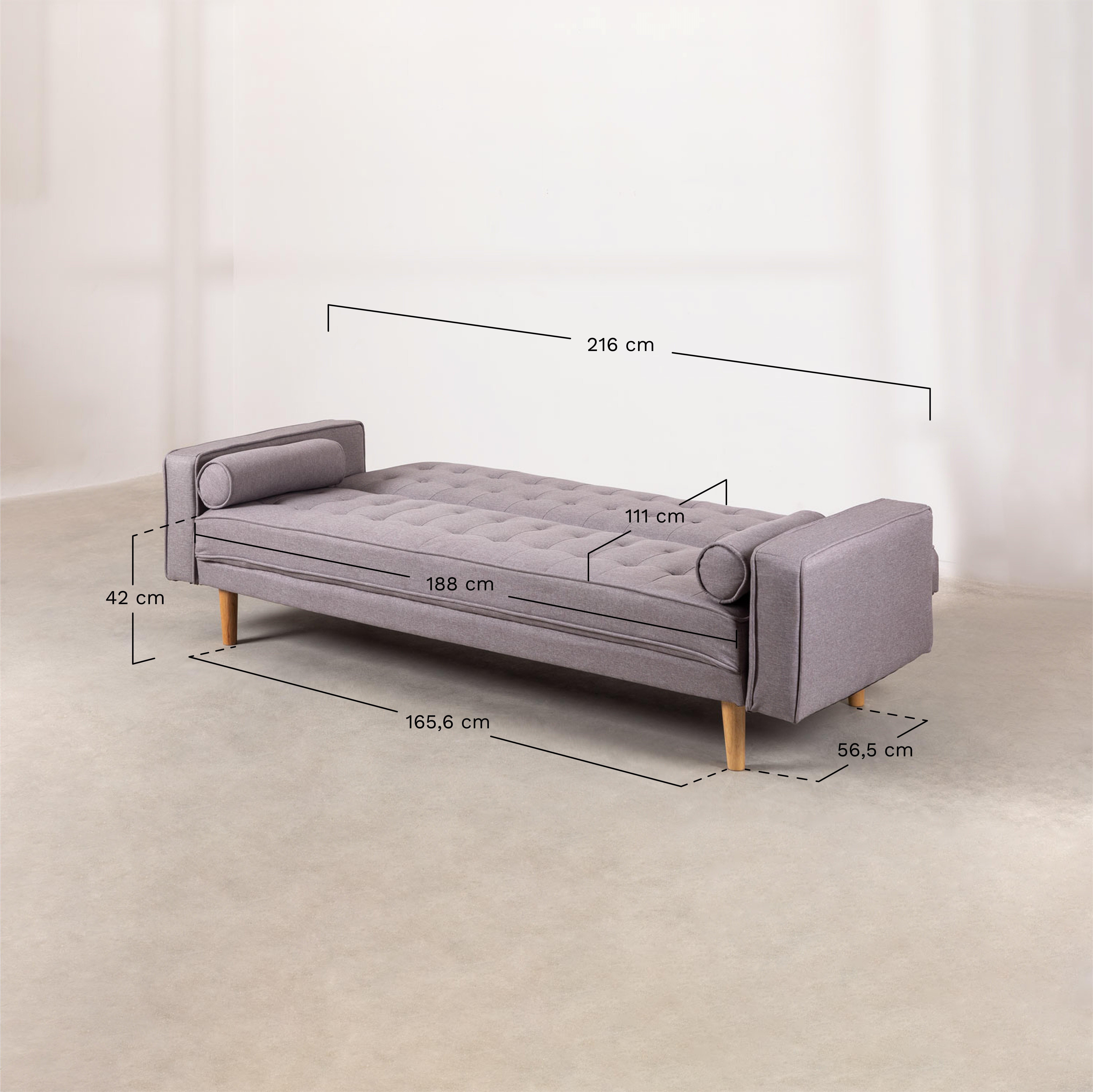 Sofá cama Brion de 3 lugares, Dimensões