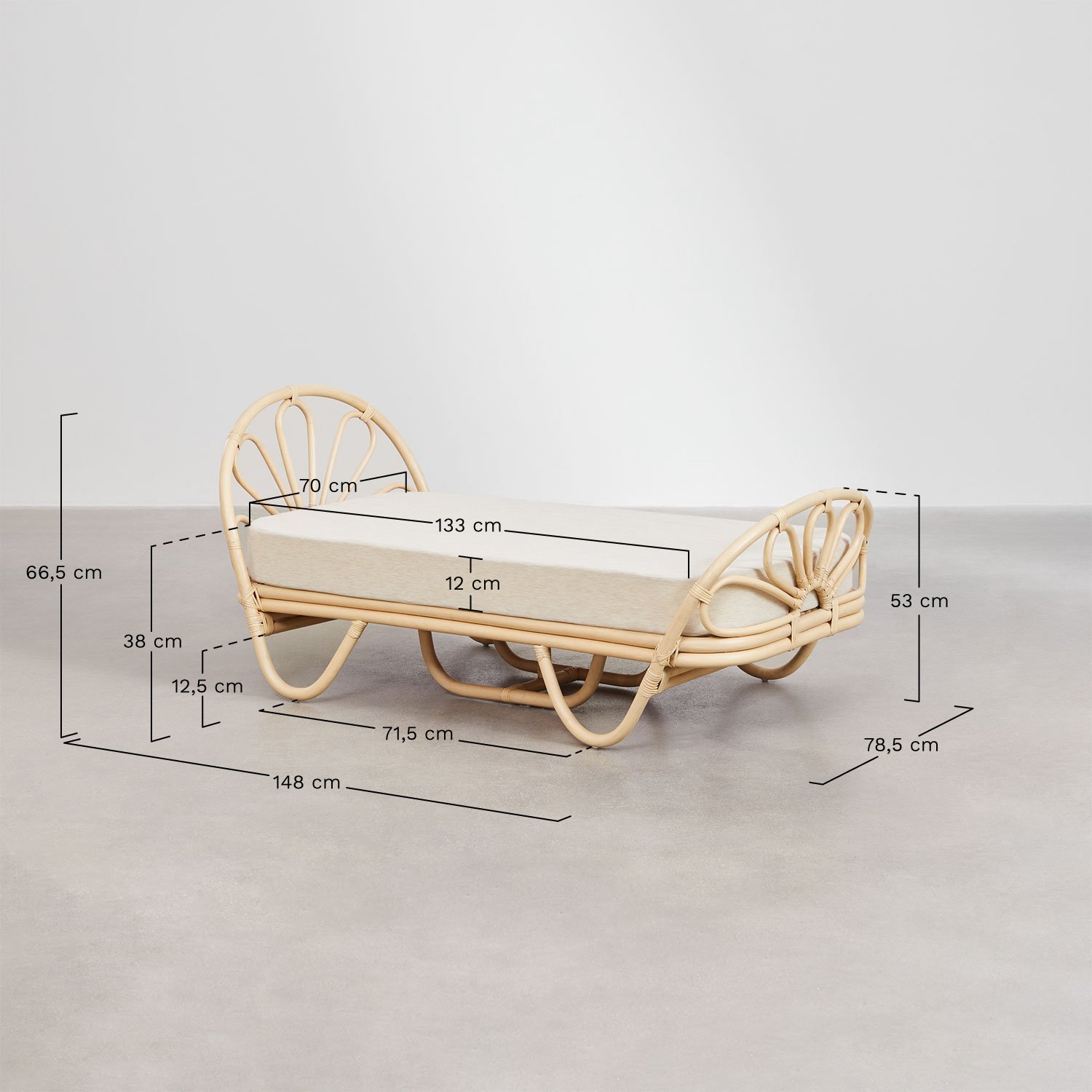 Cama de vime com colchão infantil Dahlia , Dimensões