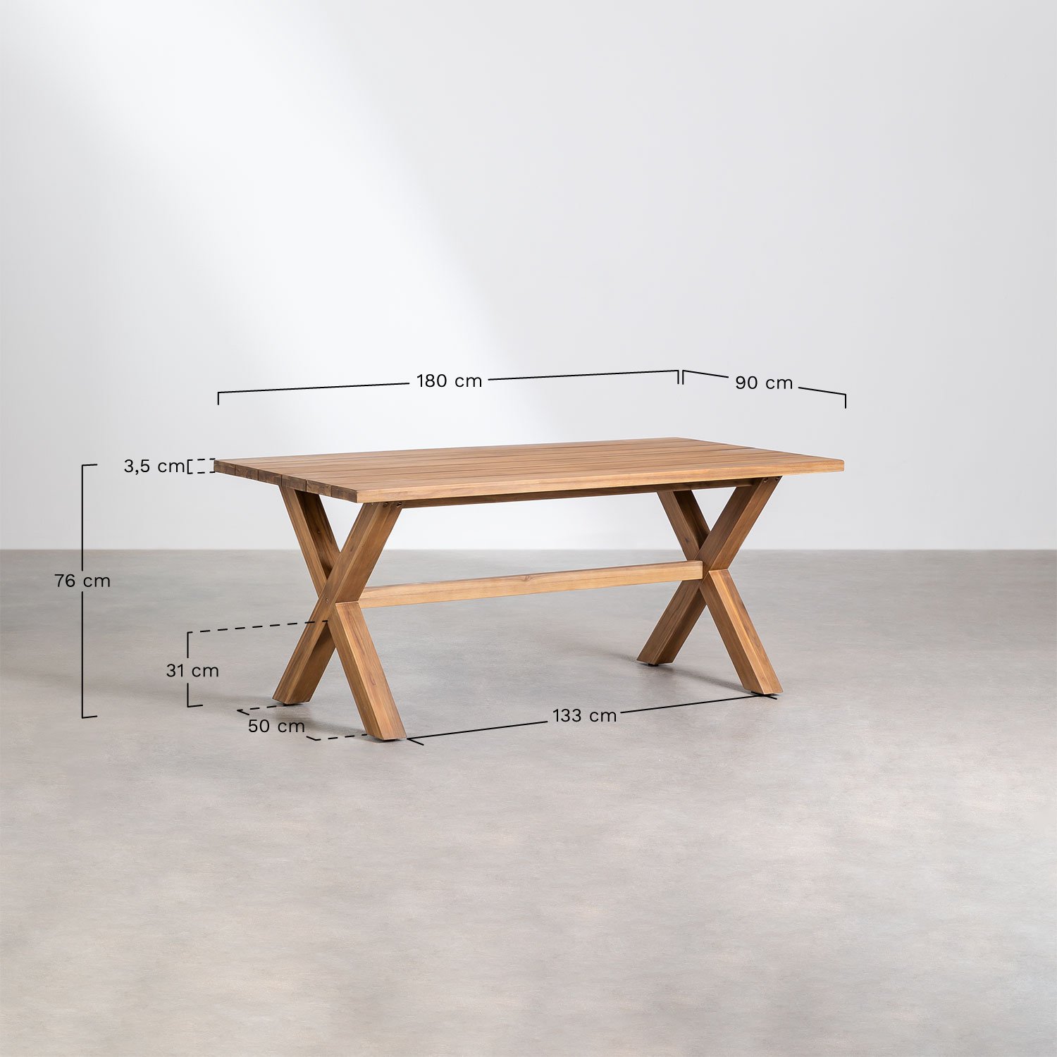 Mesa de jantar retangular em madeira de acácia (180x90 cm) Giada   , Dimensões