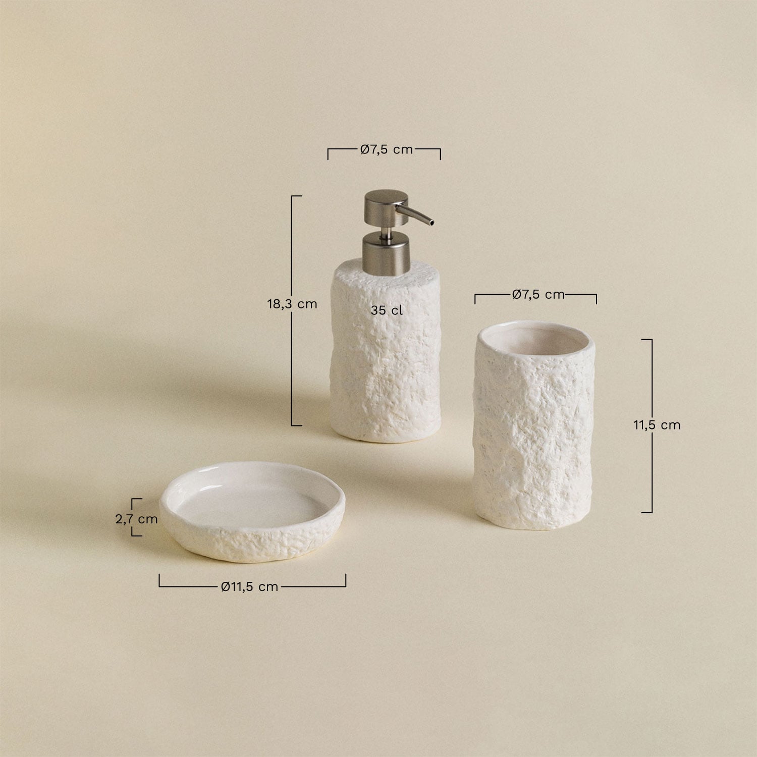Conjunto de casa de banho em grés Zolave, Dimens&otilde;es