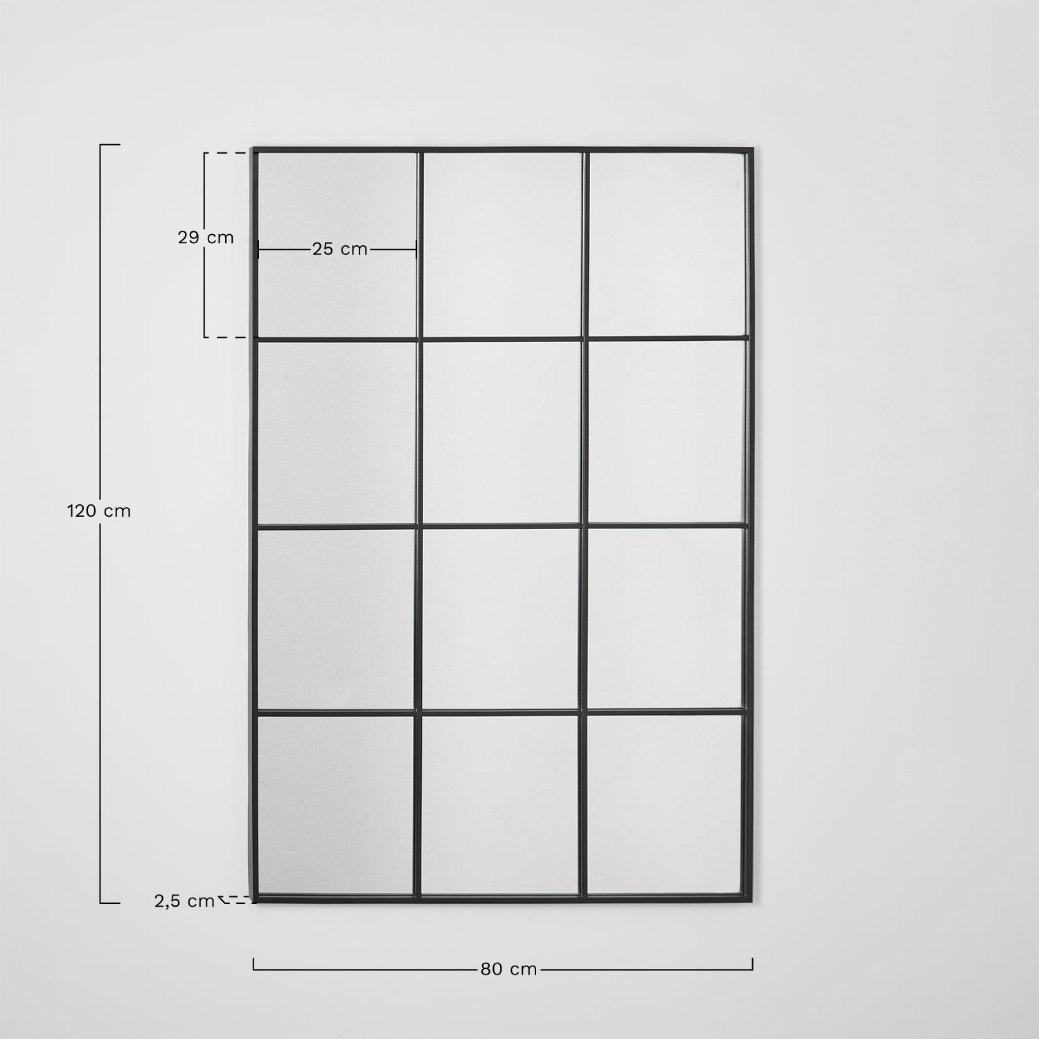 Espelho de parede retangular 80x120 cm em metal Niember, Dimensões