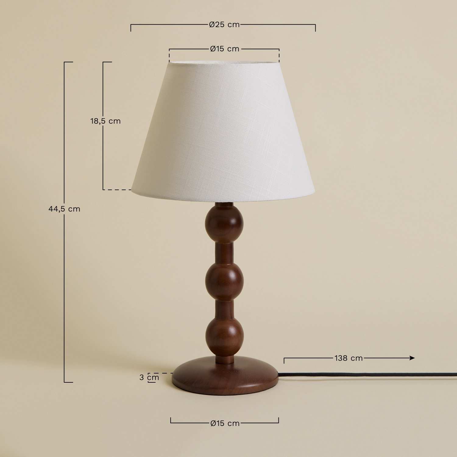 Candeeiro de mesa de madeira de borracha Dorela, Dimensões