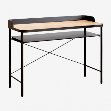 Escrivaninha Em Aço E Mdf Kerobert Black&natural - Sklum