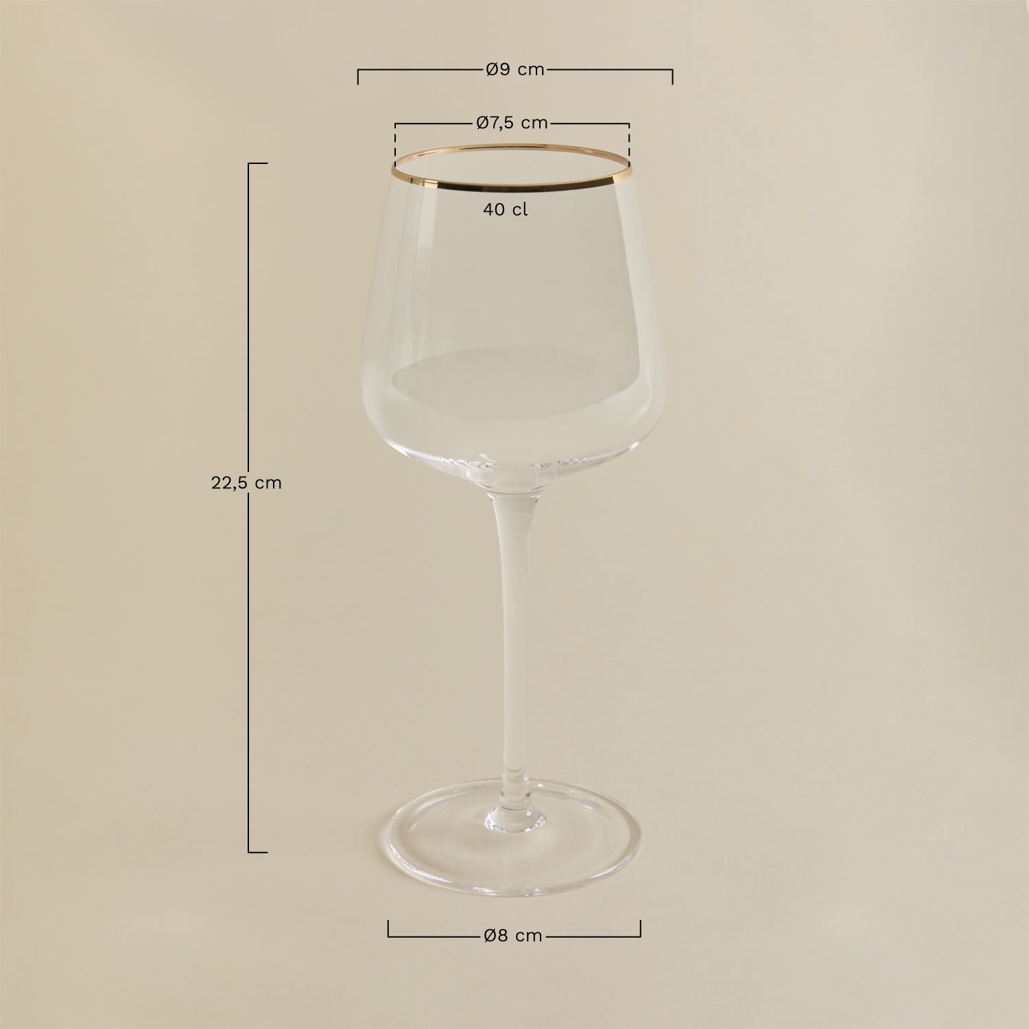 Pacote de 4 taças de vinho tinto em vidro 40 cl Olaya, Dimensões