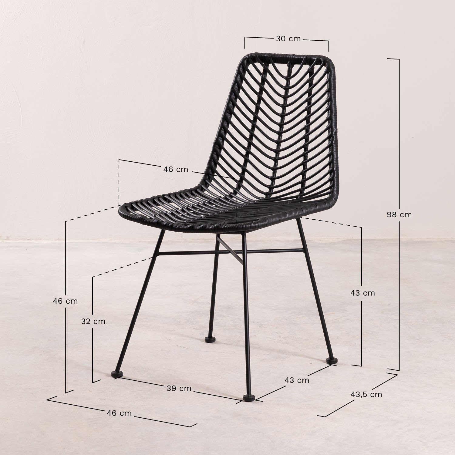 Conjunto de 2 cadeiras de jantar em rattan sintético Gouda Colors, Dimensões
