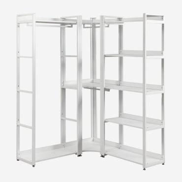 Armário Modular Aberto De Canto Com 3 Peças Com Cabideiro Em Aço E Madeira Ariaster Branco - Sklum