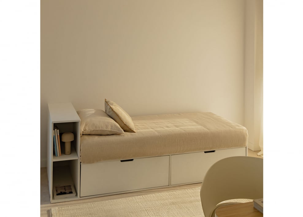 Cama para colchão 90x190cm com 2 gavetas e arrumação branca Janete