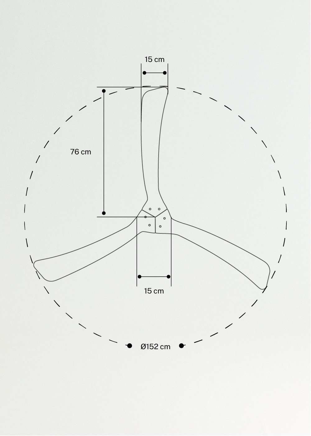 CREATE - WIND LARGE - Ventoinha de teto 40W silencioso XL Ø152 cm 100% madeira, Dimensões