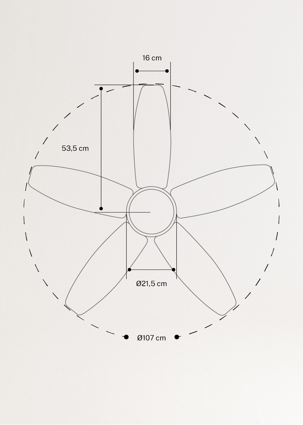 CREATE - WIND FLOWOOD - Ventoinha de teto 60W silencioso Ø107 cm, Dimensões