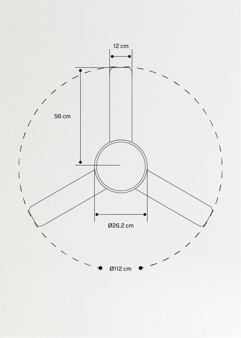 CREATE - WIND BALL - Ventoinha de teto 40W silencioso Ø112 cm com luz LED 15W, Dimensões