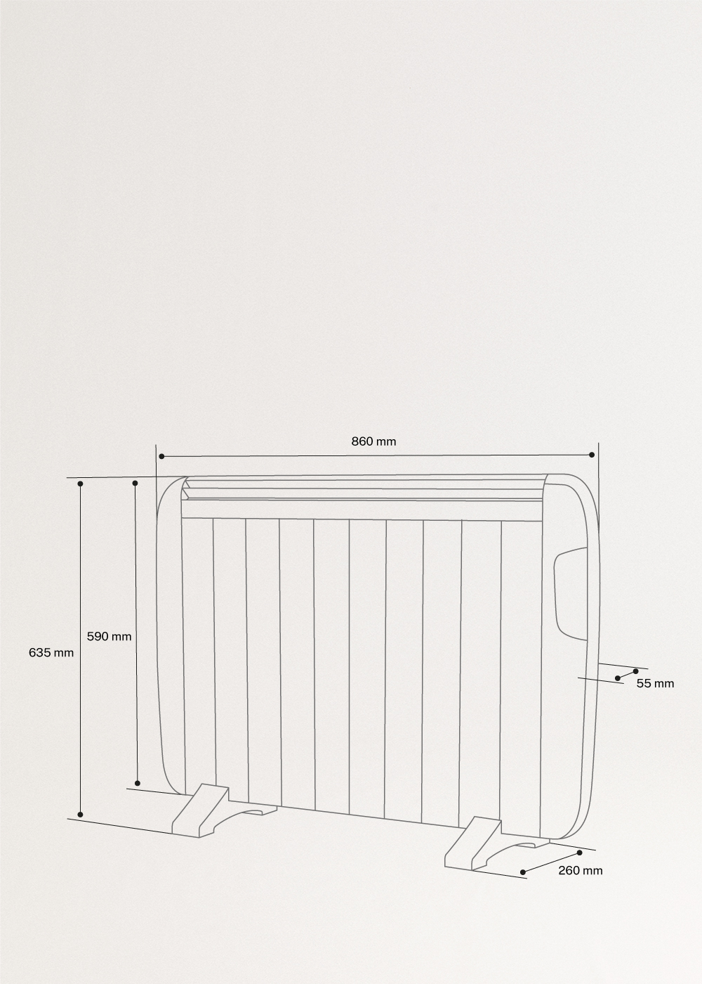 CREATE - WARM SLIM 1500W - Emissor térmico com Wi-Fi, Dimensões