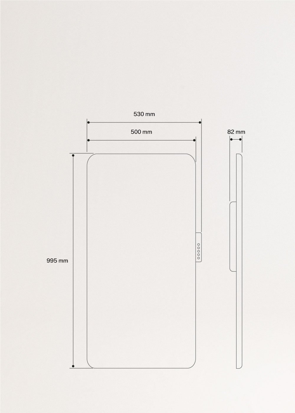 CREATE - WARM CLEAR - Aquecedor elétrico de convecção de parede com Wifi, Dimensões