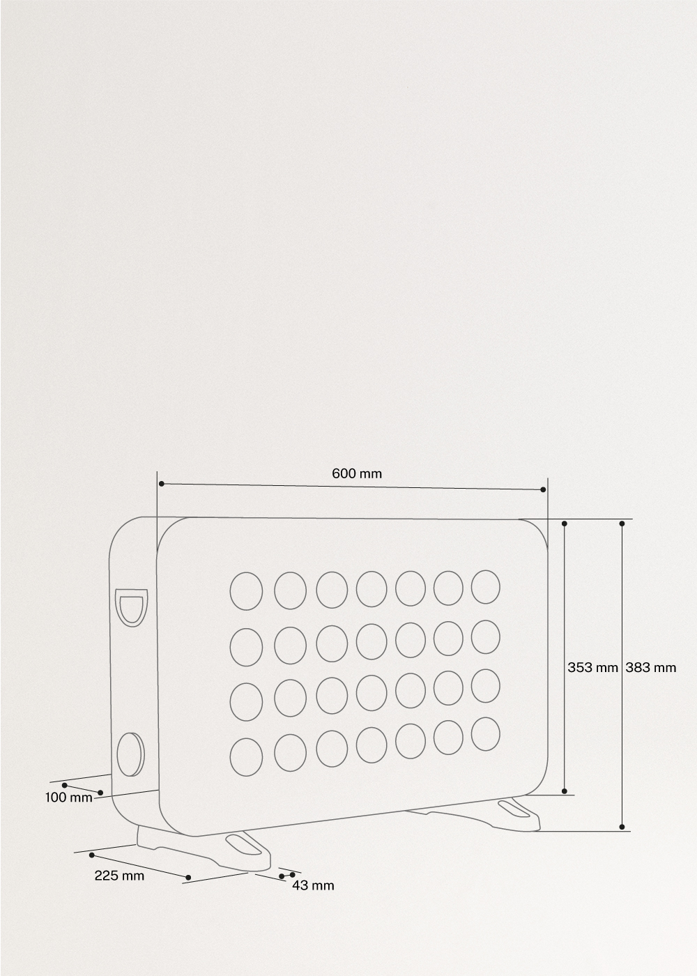 CREATE - WARM HANDY - Convector aquecedor de ar - 2000W, Dimensões