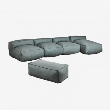 Sofá Chaise Longue Modular De 4 Peças E Pufe Dojans Verde Éter - Sklum