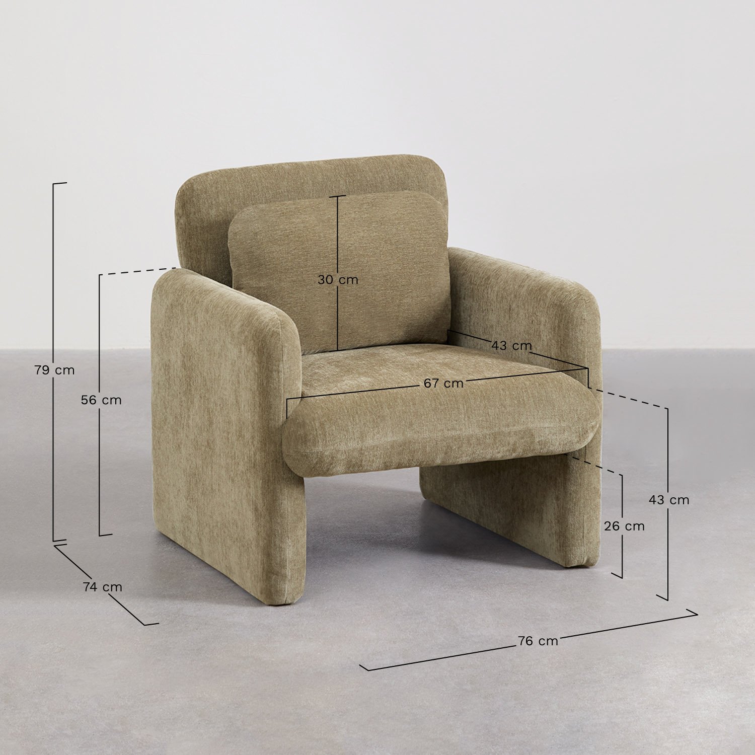 Pacote de 2 poltronas Jeison em chenille, Dimensões