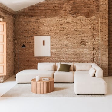 Sofá Modular De Canto Fogler De 4 Peças Com Espreguiçadeira Dupla Chenille Creme Bege - Sklum