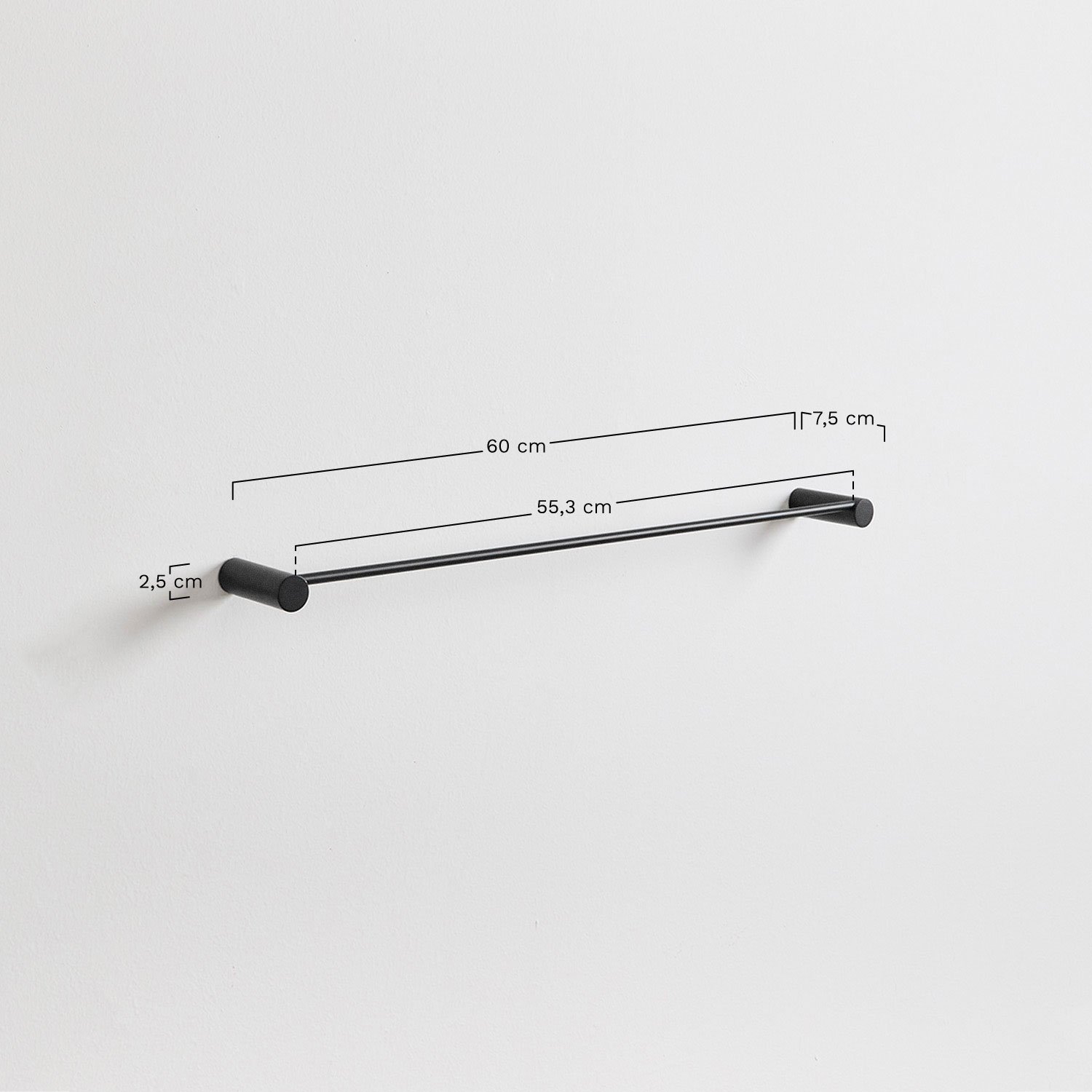 Toalheiro de parede de aço inoxidável Devon com barra (↔︎60 cm), Dimensões