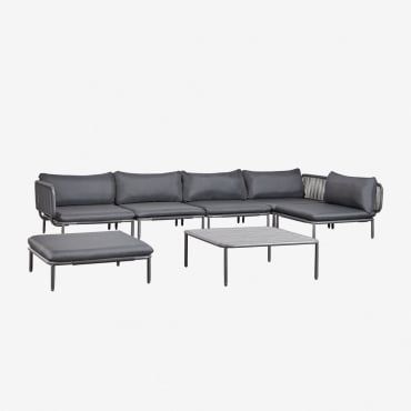 Sofá Modular De Canto De Jardim De 5 Peças, Pufe E Mesa De Centro Roubly Cinza Grafito - Sklum