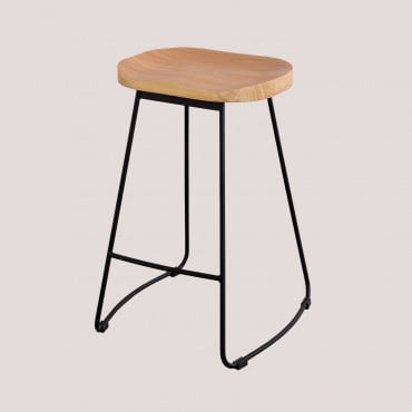 Pacote De 2 Bancos Altos Em Aço E Madeira De Olmo Neicol Preto & ↑65 Cm - Sklum