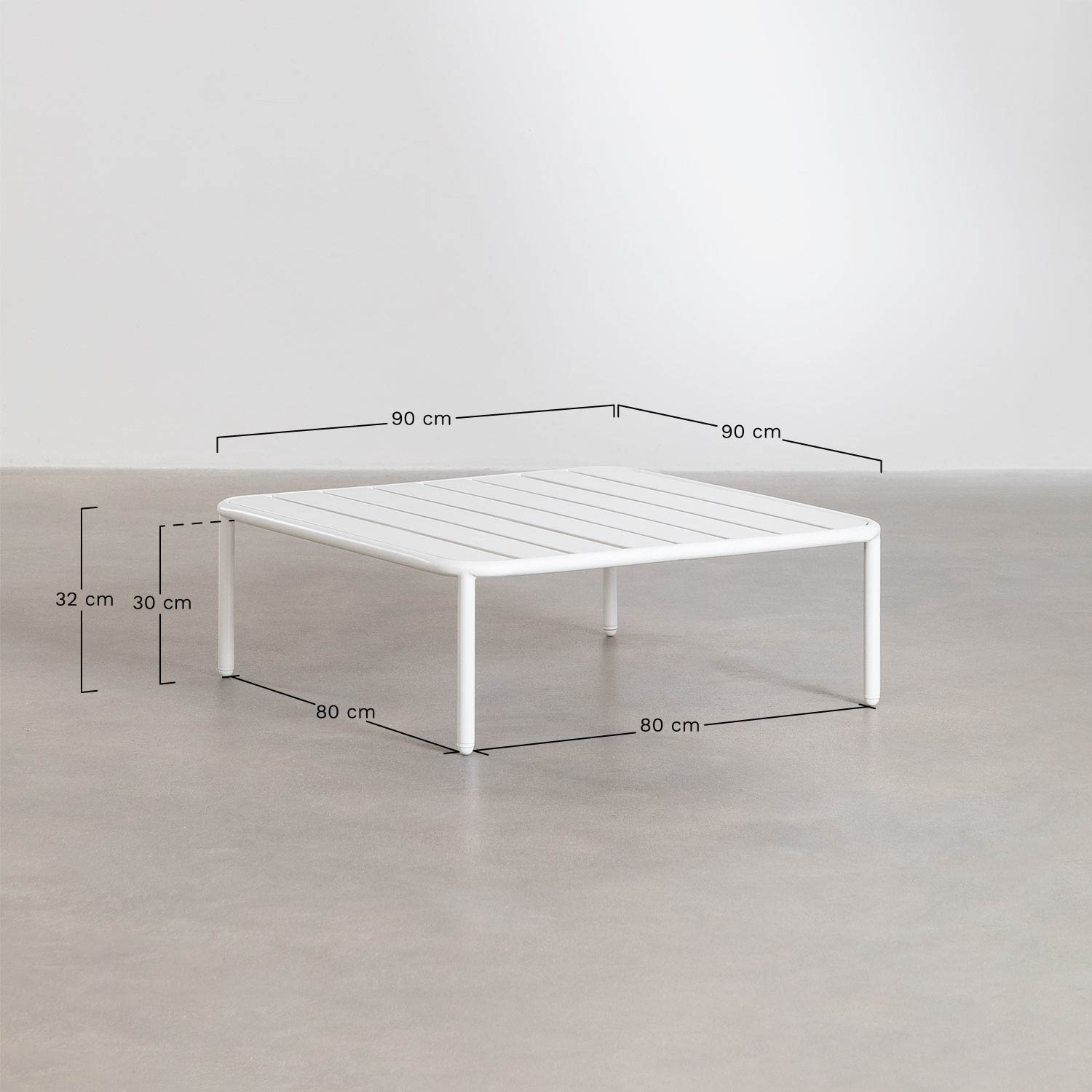 Sofá de jardim modular de 3 peças, pufe e mesa de centro Roubly, Dimensões