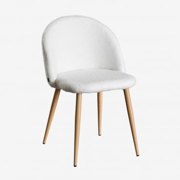 Pack De 2 Cadeiras De Jantar Em Borreguito Kana Branco Marfim & Madeira Natural - Sklum
