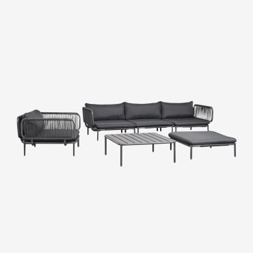 Sofá De Jardim Modular De 3 Peças Com 2 Poltronas De Canto, Pufe, Poltrona E Mesa De Centro Roubly Cinza Grafito - Sklum
